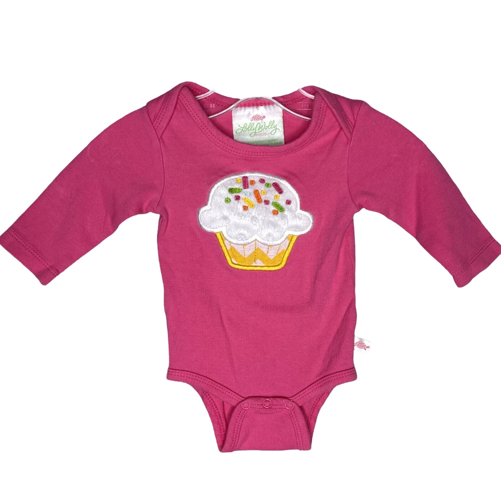 Lolly Wolly Doodle Shirt Girls‎ 3-6 Months Pink Textured Cupcake Snaps Novelty